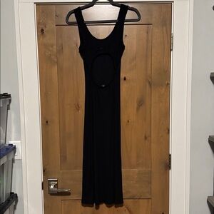 Volcom Maxi dress Womens 6 open back black ribbed Stretch Viscose Beach simple